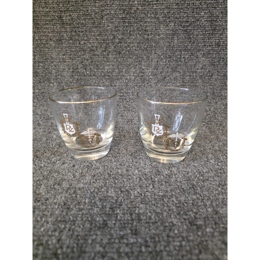 Vtg Shot Glass Rx Caduceus Crest Gold Trim Set Of 2 - Picture 1 of 7